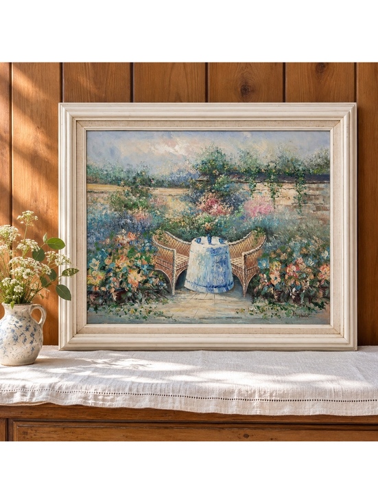 Other - Vintage Oil Painting Floral Garden Patio Signed B. Patel Framed 24 x 20